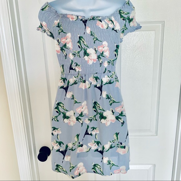Sky Blue and Blush Pink Flowers Cotton Mini Dress Women’s Sz L - Picture 7 of 10